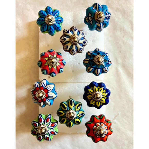 The Gift Yenta Other - 10 Dark Floral Ceramic Door Knobs. Dark Painted Color Knobs w/Hardware.